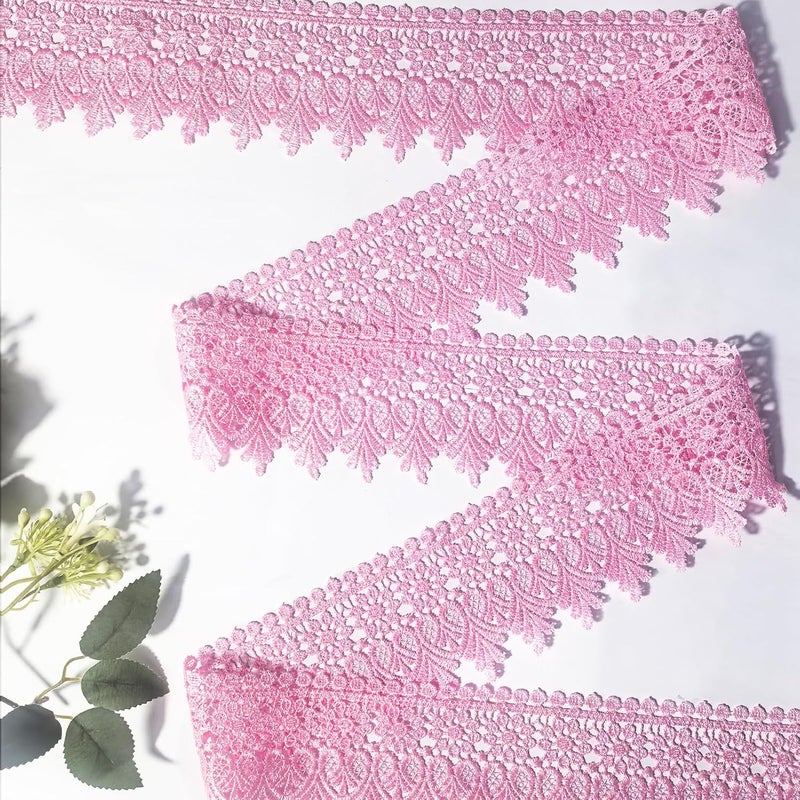 DKKUAYANGUP (Dark Pink Floral Lace Trim - 5 Yards, 9cm Wide | Wedding Dress Embellishment, Gift Packaging, Party Decor | DIY Sewing & Craft Supplies - Image 2
